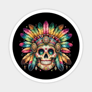 Sugar Skull Art - Feathers & Bones Magnet